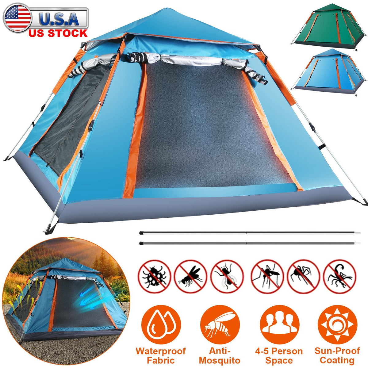 4–5-Person Camping Tent with Mosquito Mesh Windows