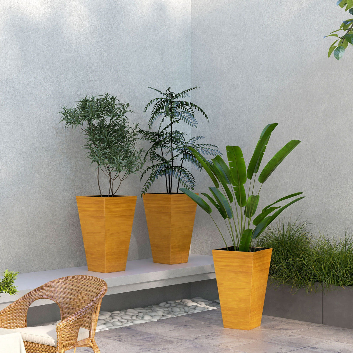 Outsunny Large Faux-Wood Tapered Planters – Set of 3