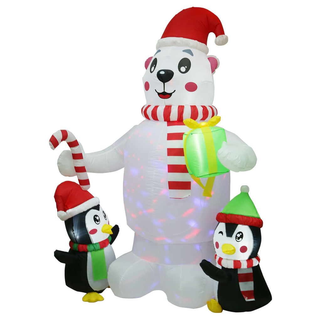 5.9 ft Christmas Inflatable Outdoor Decoration Polar Bear Gift Box Penguin Blow Up Yard Decoration