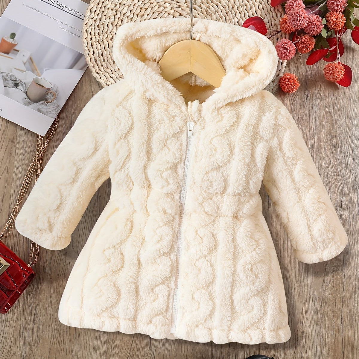 Girls’ Fuzzy Fleece Hooded Zip-Up Jacket