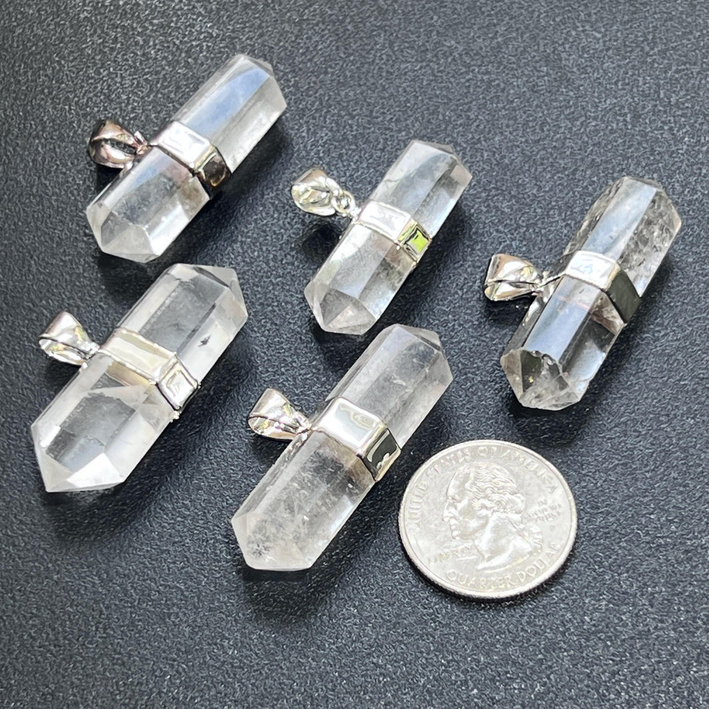 Silver-Plated Double-Terminated Quartz Crystal Pendant