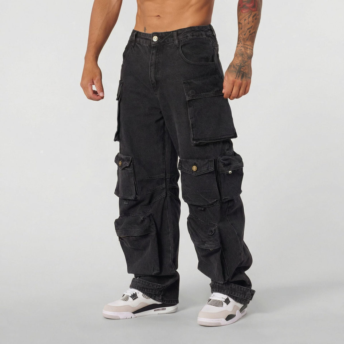 Men's Washed Straight-Leg Multi-Pocket Jeans