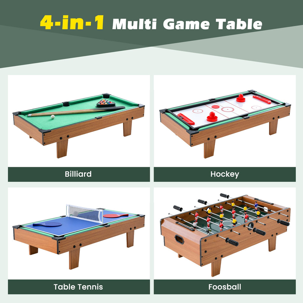 4-in-1 Foosball, Billiards & Hockey Game Table