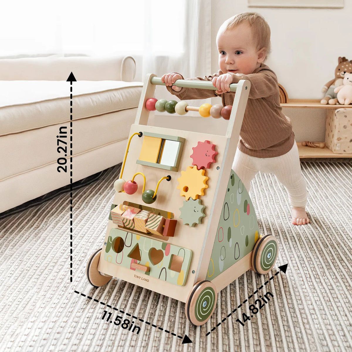 Tiny Land Sage Green Wooden Baby Walker