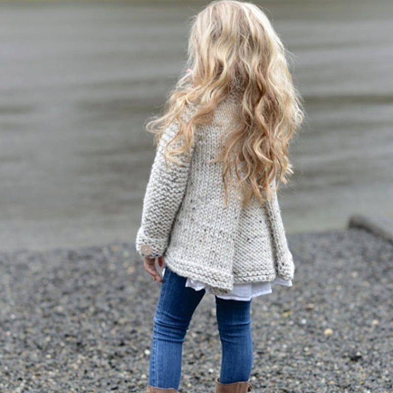 Girls' Beige Button-Front Knit Cardigan