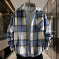 Vintage Plaid Long Sleeve Collar Men's Thickened Brushed Flannel Shirt