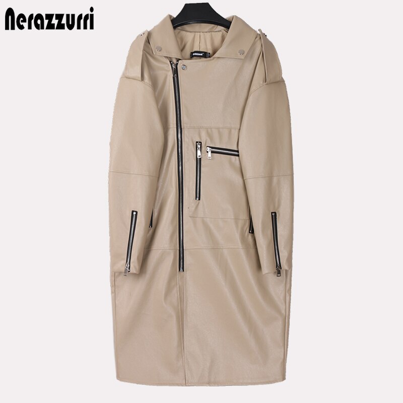 Women's Oversized Long Faux-Leather Biker Jacket