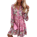 Women's Plus Size V-Neck Floral Flare-Sleeve Dress