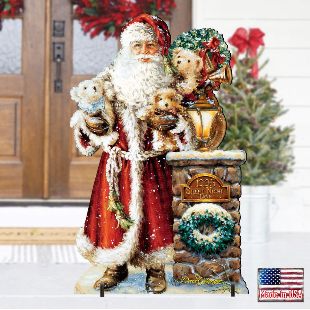 Silent Night Santa Christmas Outdoor Yard Sign by D. Gelsinger