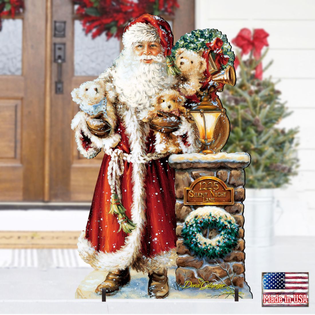 Silent Night Santa Christmas Outdoor Yard Sign by D. Gelsinger