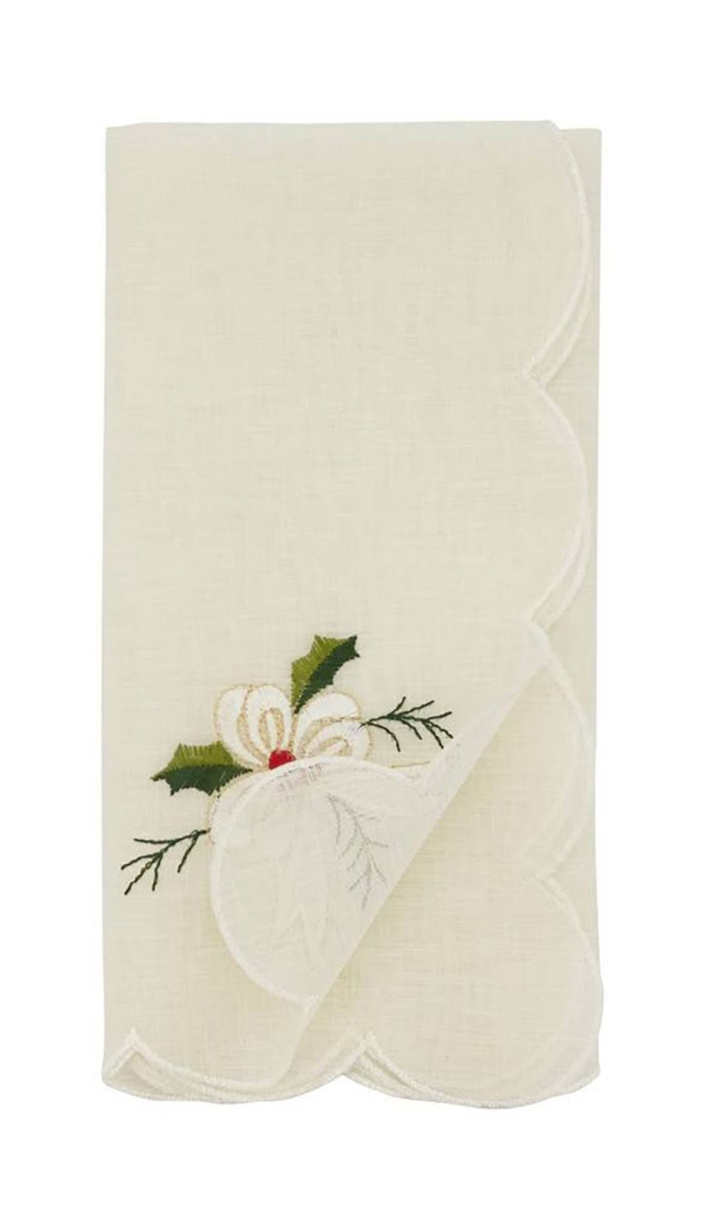 Holly & Ribbon Embroidered Christmas Table Linens
