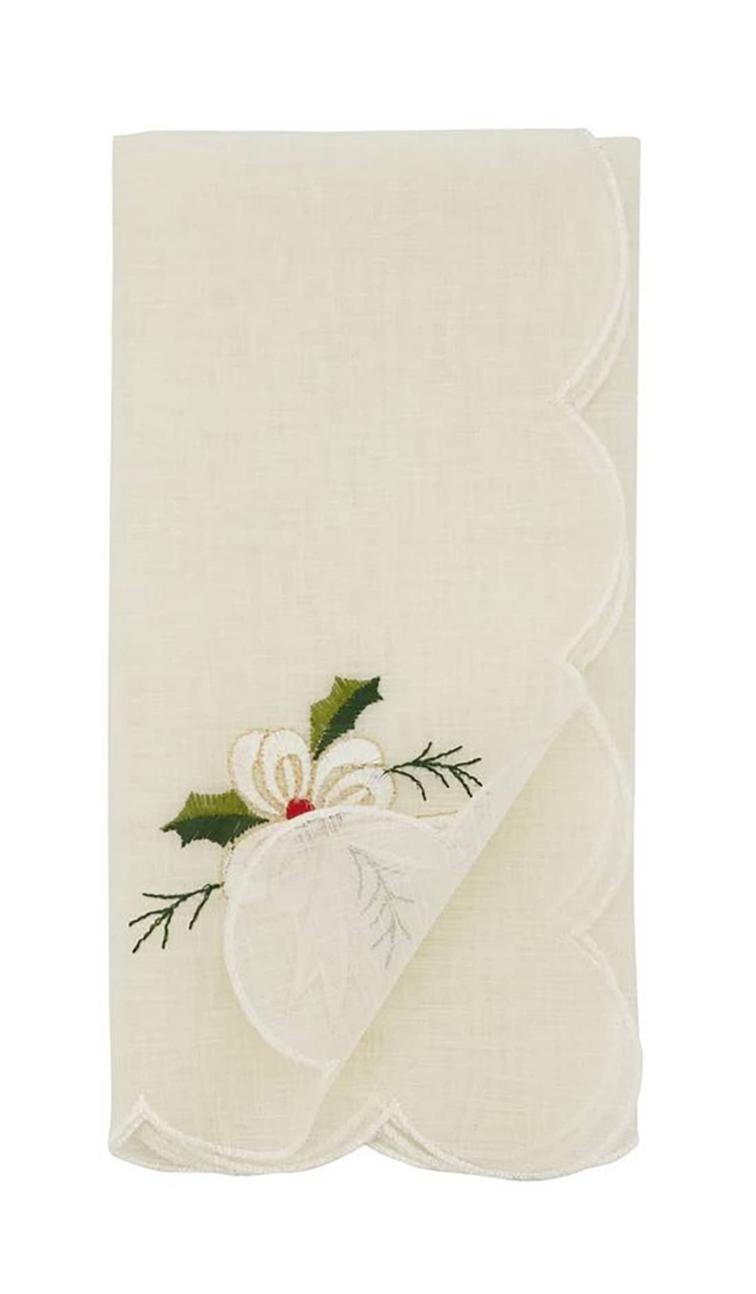 Holly & Ribbon Embroidered Christmas Table Linens