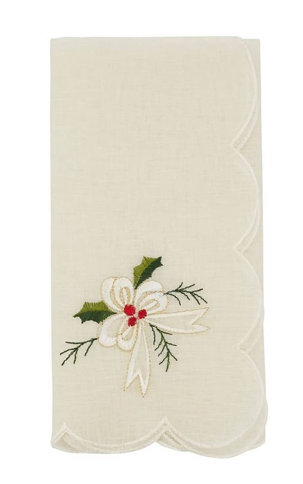 Holly & Ribbon Embroidered Christmas Table Linens