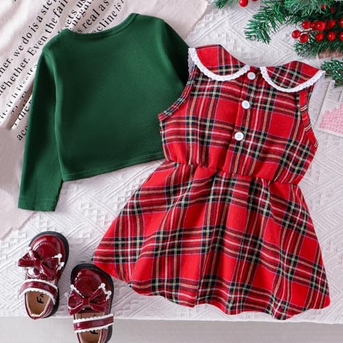 Baby Girls' Christmas Plaid Dress & Green Cardigan Set