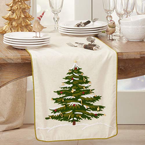 Embroidered Christmas Tree Cotton Table Runner – 16 x 72 in