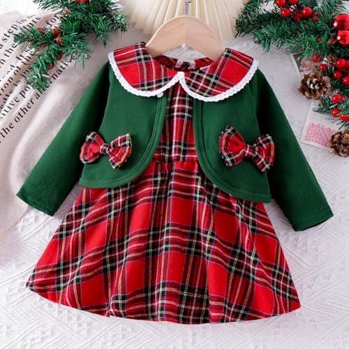 Baby Girls' Christmas Plaid Dress & Green Cardigan Set