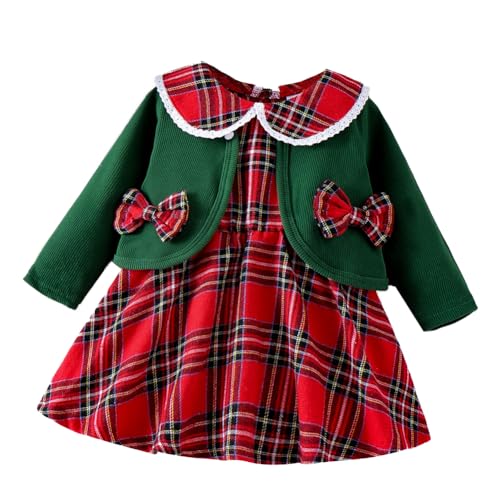 Baby Girls' Christmas Plaid Dress & Green Cardigan Set