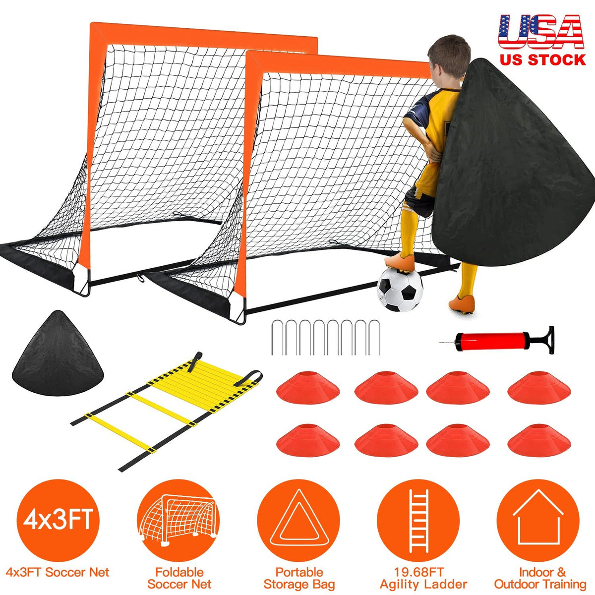 Kids' 4 x 3 Ft Soccer Training Goal & Agility Set
