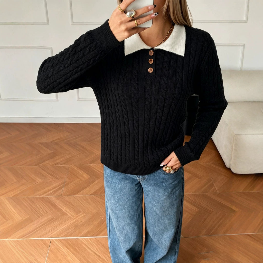 Polo-Collar Long-Sleeve Sweater