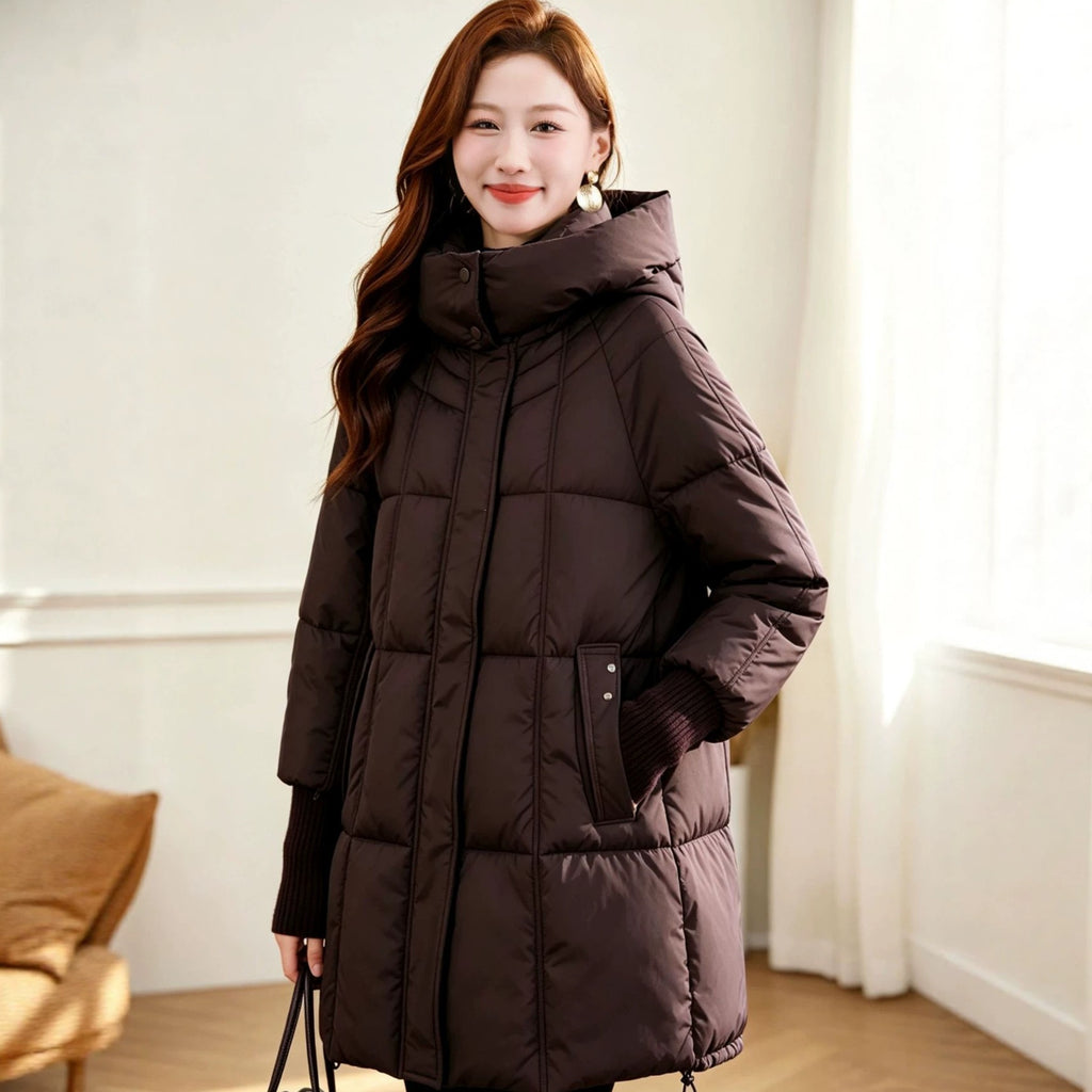 Women's Plus Size Hooded Mid-Length Puffer Jacket