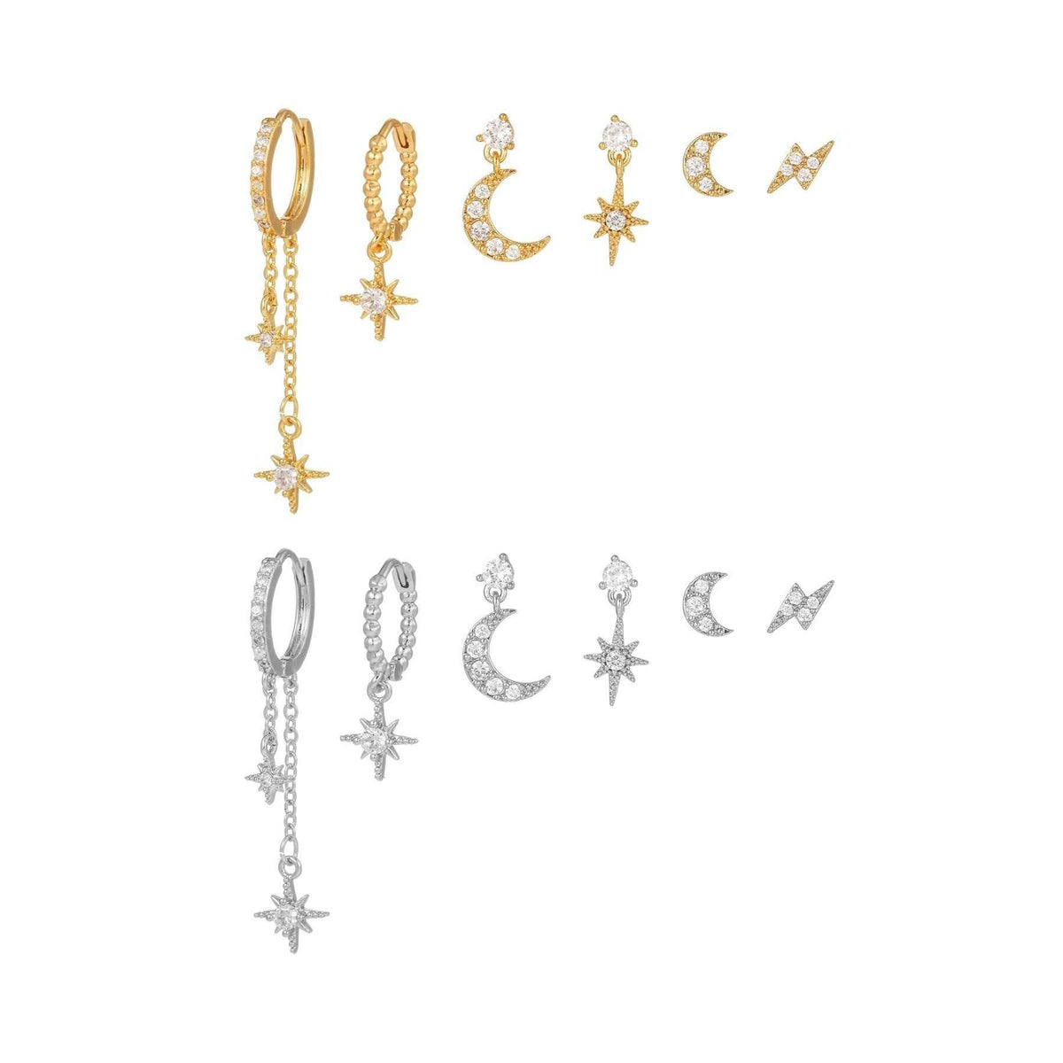 Celestial Star & Moon Six-Piece Earring Set