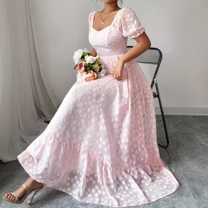 Women's Plus Size Embroidered Square-Neck High-Waist Dress