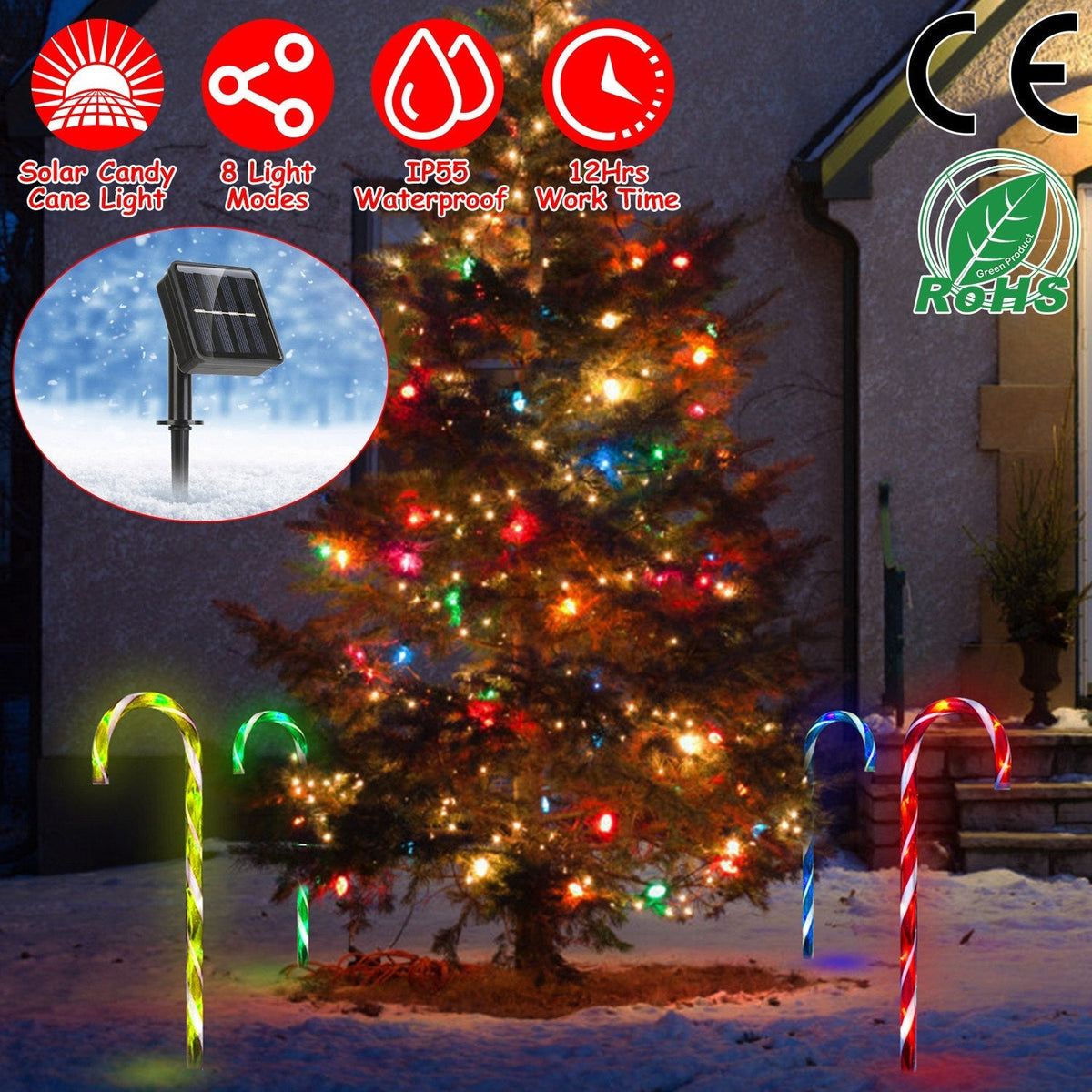 Solar Christmas Candy Cane Light IP55 Waterproof Stake Light Lamp for Patio Yard Garden Pathway