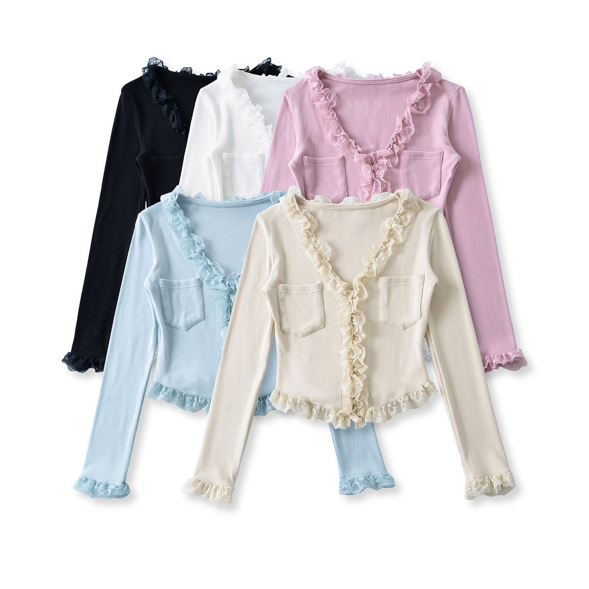 Ruffle Lace Trim Pocket Blouse
