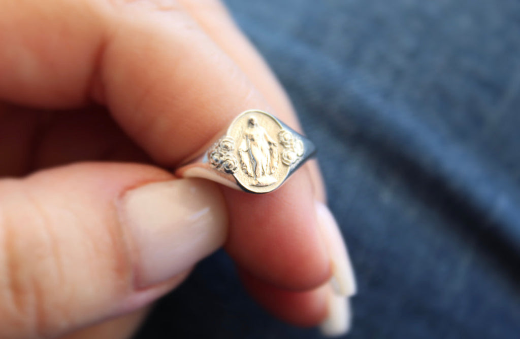 925 Sterling Silver Miraculous Medal Signet Ring