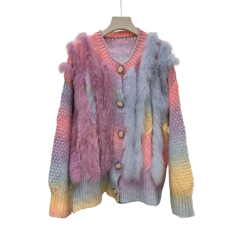 Women's Plus Size Striped Knit Cardigan