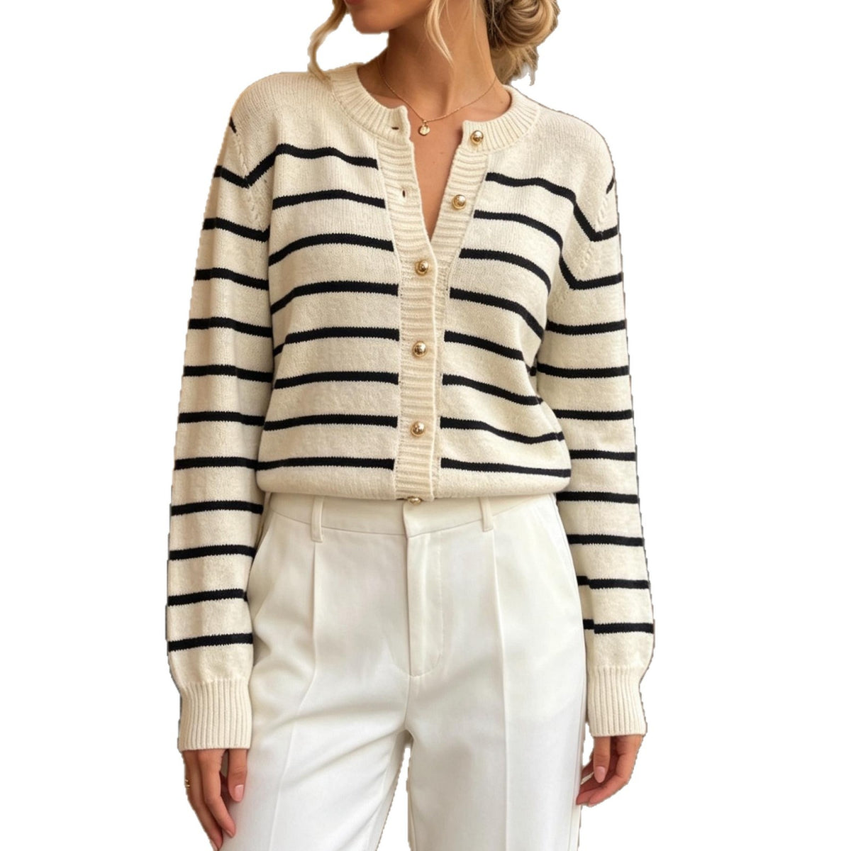 Women's Striped Loose-Fit Crewneck Sweater
