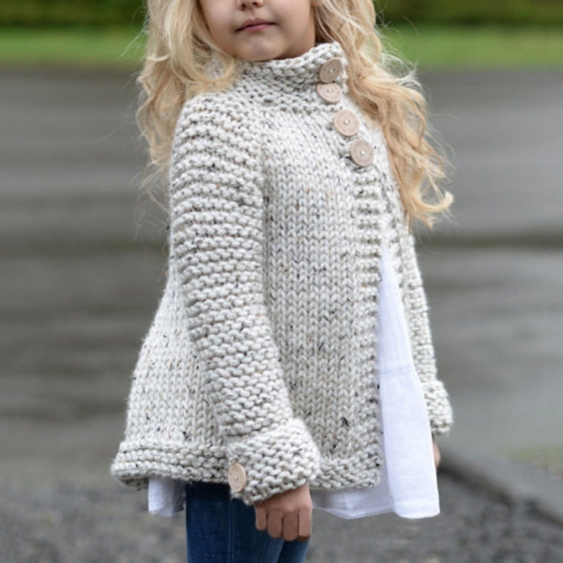 Girls' Beige Button-Front Knit Cardigan