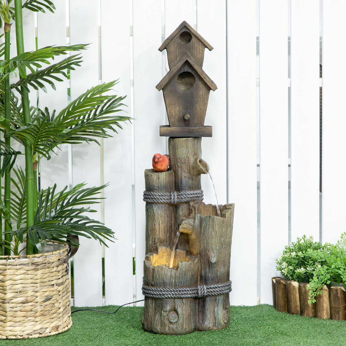 Outsunny 3-Tier Rustic Birdhouse Waterfall Garden Fountain