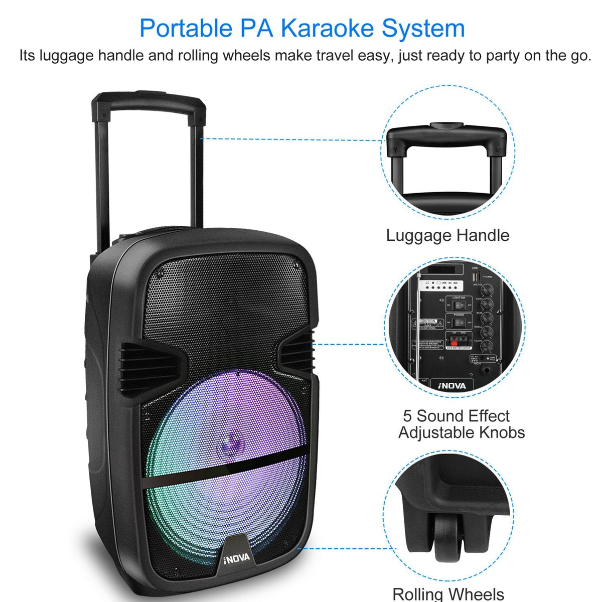 12-Inch Portable Bluetooth PA Karaoke Speaker with Wired Mic