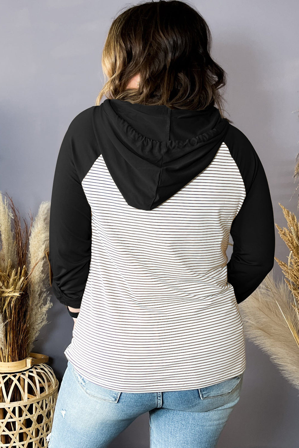 Women's Plus Size Striped Raglan-Sleeve Hoodie