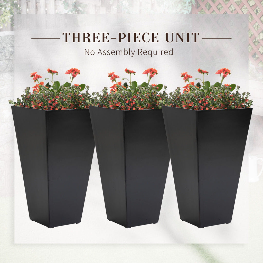 Outsunny Large Faux-Wood Tapered Planters – Set of 3