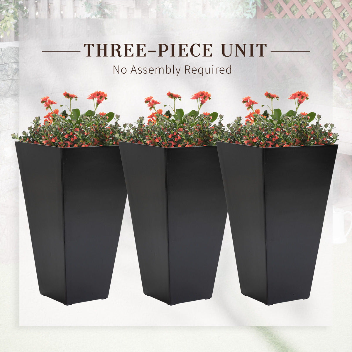 Outsunny Large Faux-Wood Tapered Planters – Set of 3