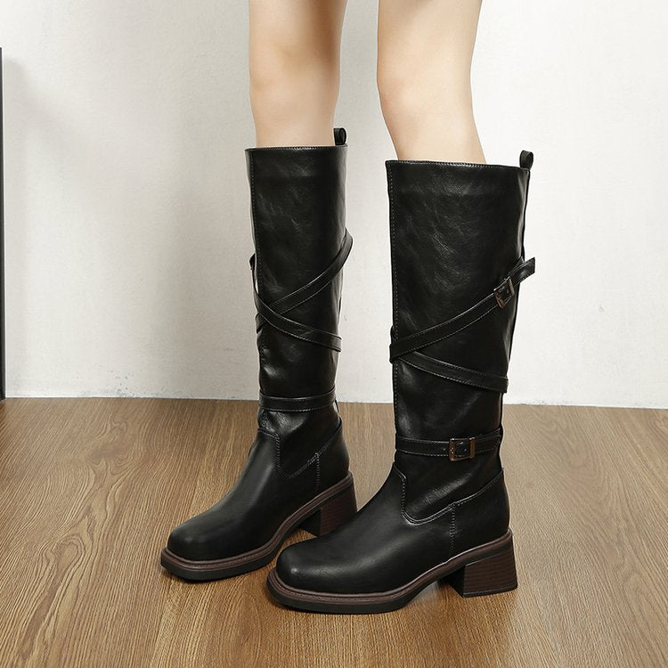 Women’s Buckle Platform Knee-High Boots