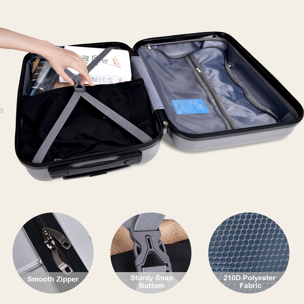 3-Piece ABS Spinner Luggage Set — Silver/Gray, 20, 24 & 28 in