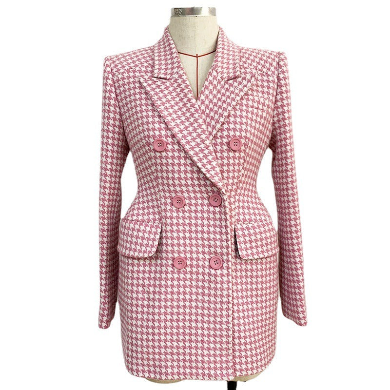 Double-Breasted Plaid Tailored Coat