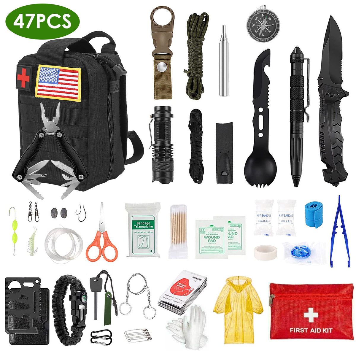 47-Piece Emergency Survival & First Aid Kit with Pouch