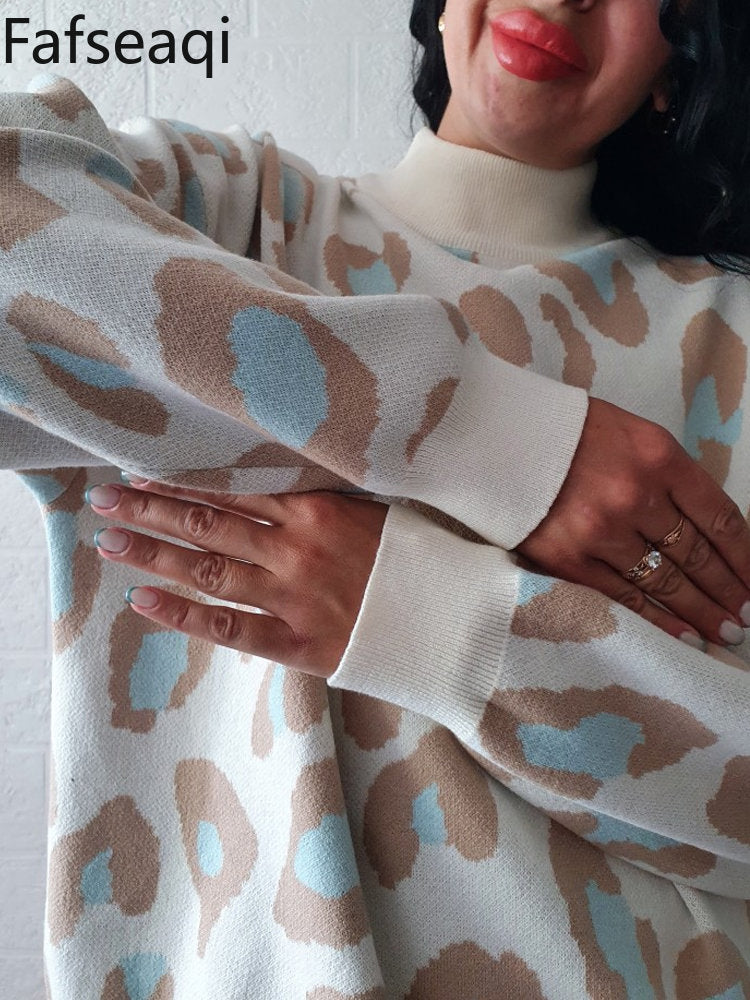 Relaxed Leopard-Print Mock-Neck Sweater