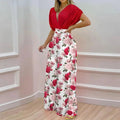 Printed V-Neck Top & Wide-Leg Pants Set