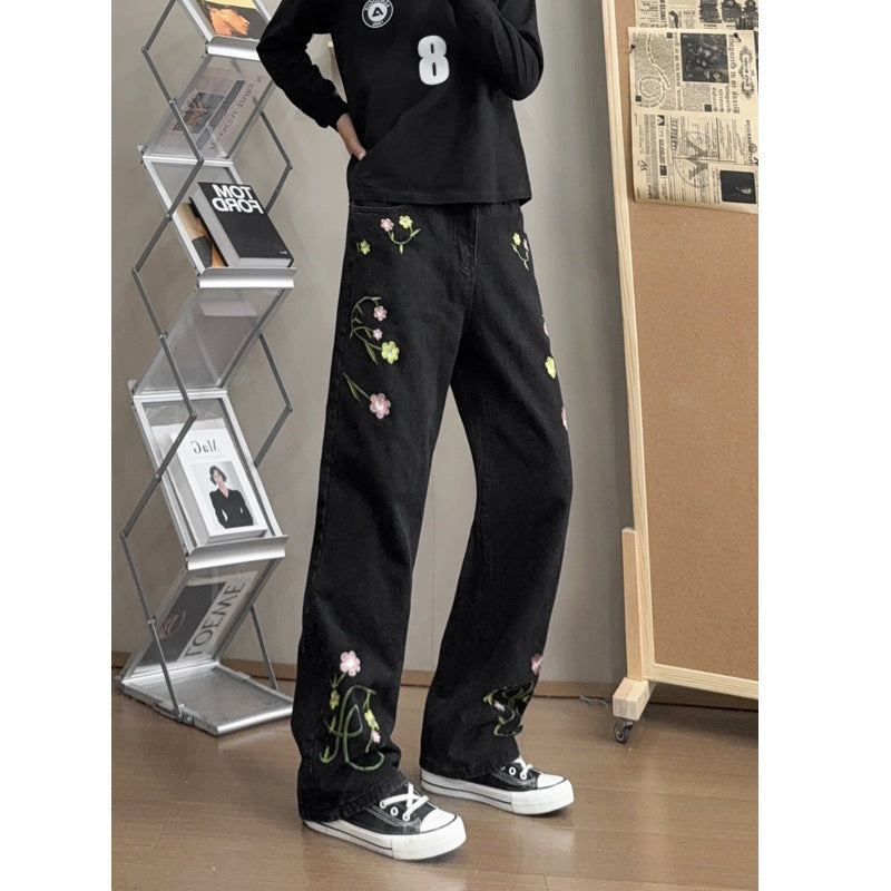 Embroidered Straight-Leg Jeans