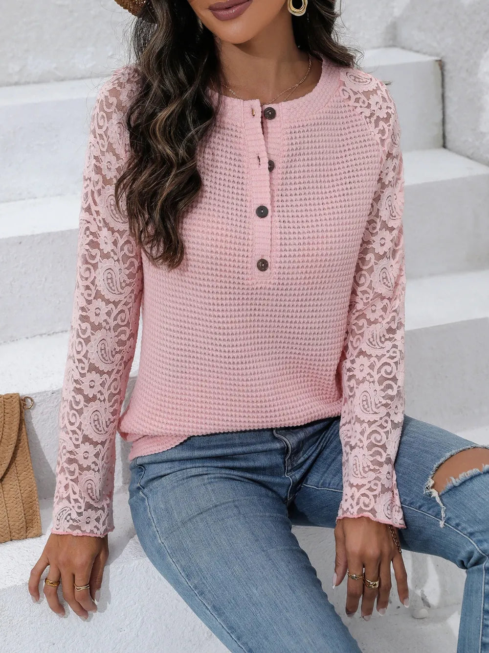 Women's Half-Button Raglan-Sleeve Blouse