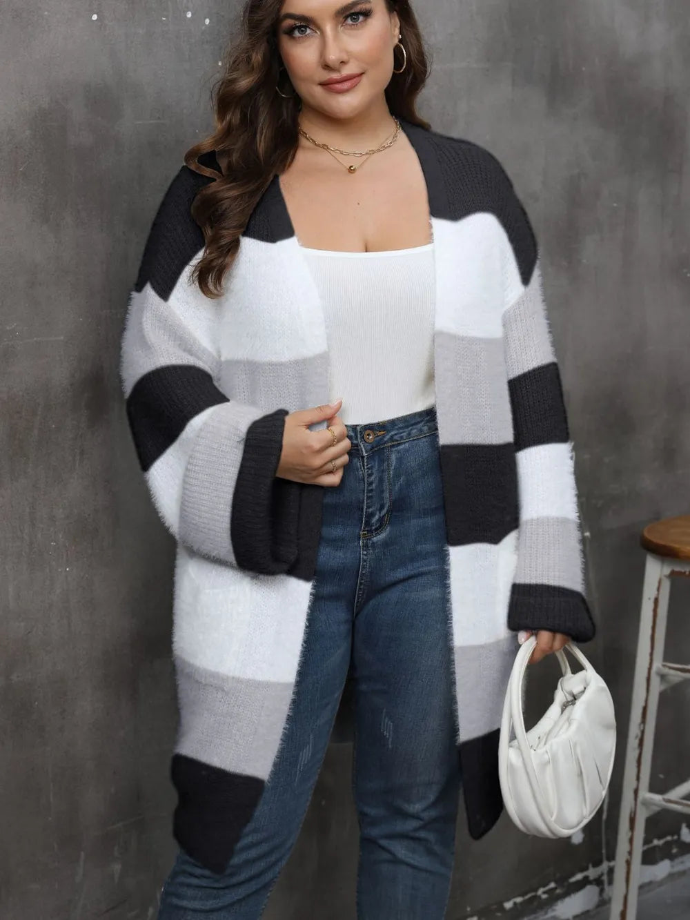 Women's Plus Size Open-Front Long Cardigan