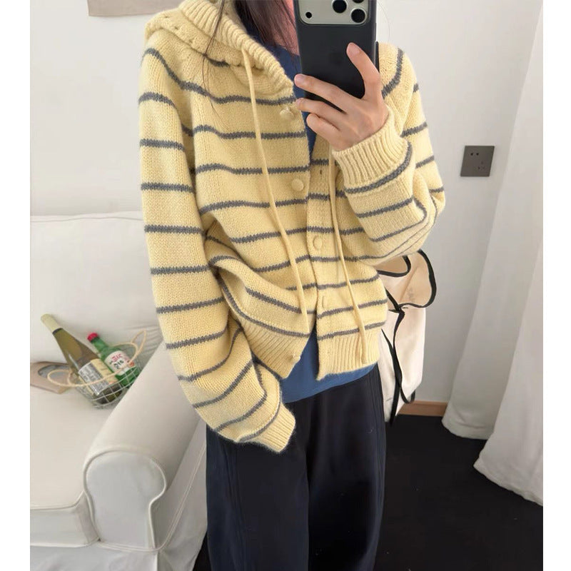Women's Striped Hooded Sweater