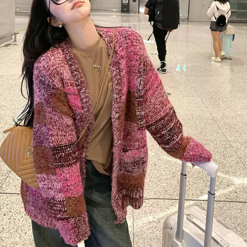 Women's Geometric Loose-Fit Cardigan