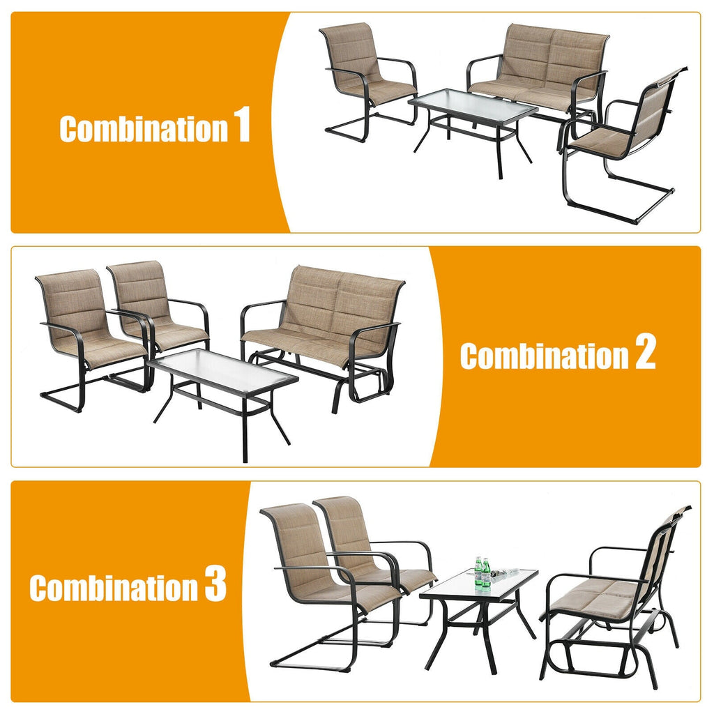 4-Piece Patio Furniture Set with Glider Loveseat – Brown