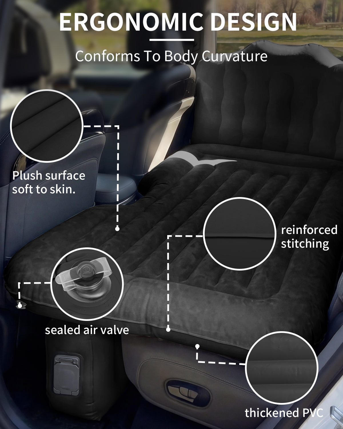 Umbrauto Backseat Air Mattress with Built-In Rechargeable Pump